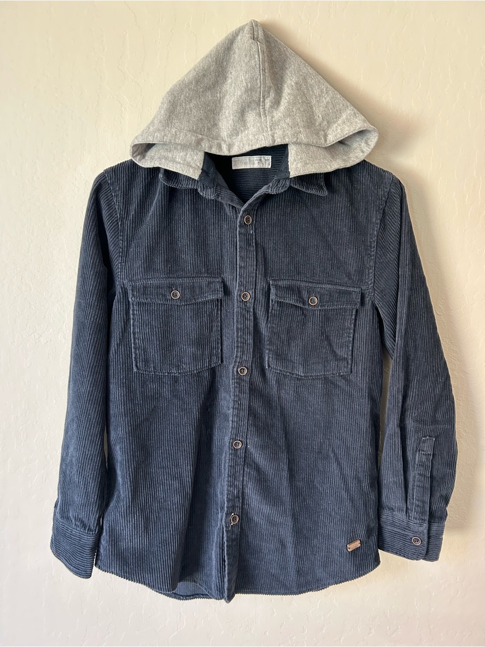 Zara Navy Hooded Corduroy Shirt